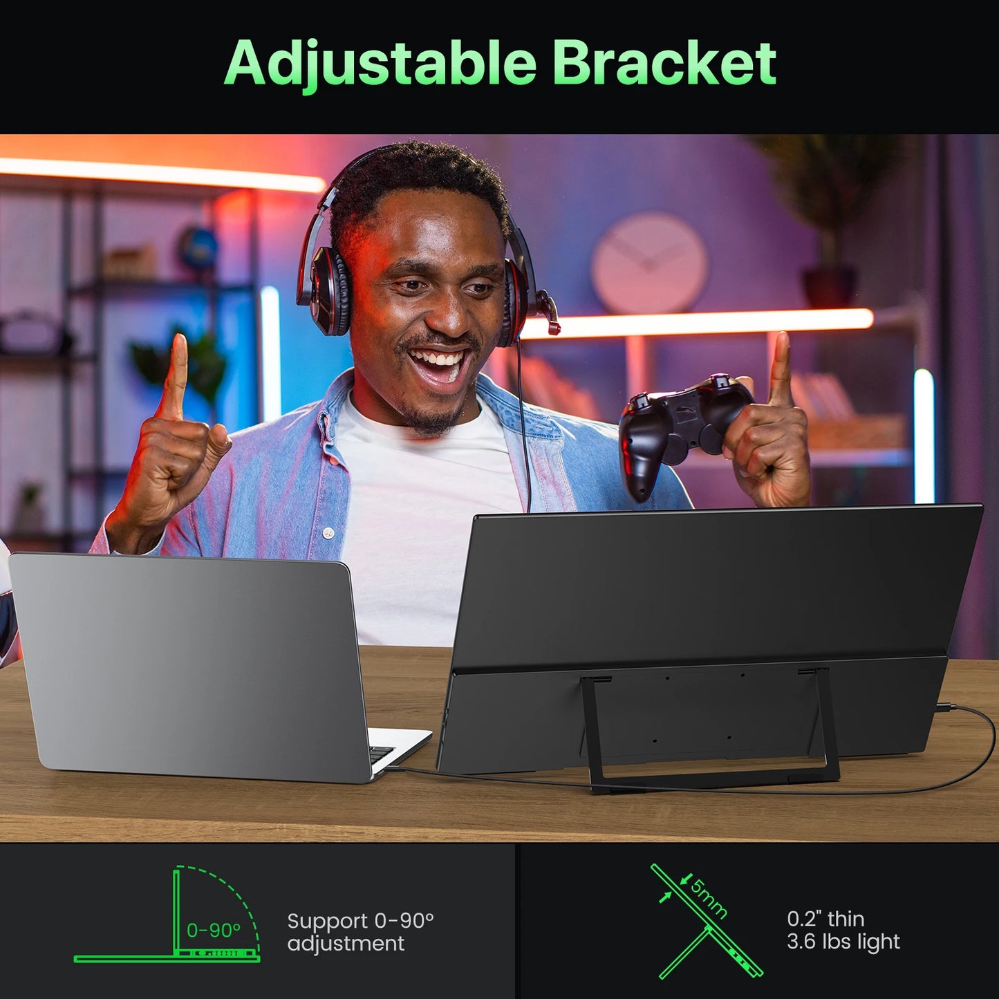 EVICIV 21.5inch USB-C HDMI 120Hz Portable Monitor 100% sRGB 1080P FreeSync IPS HDR Gaming External Display For Laptop PC Phone