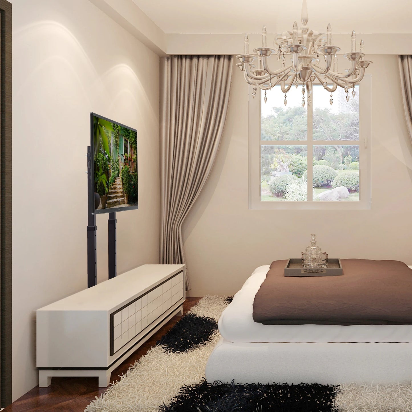 TV Floor Stand Tall TV Stand Height Adjustable TV Mount Free Standing TV Bracket for 32”-65” Flat Panel LED LCD Screens