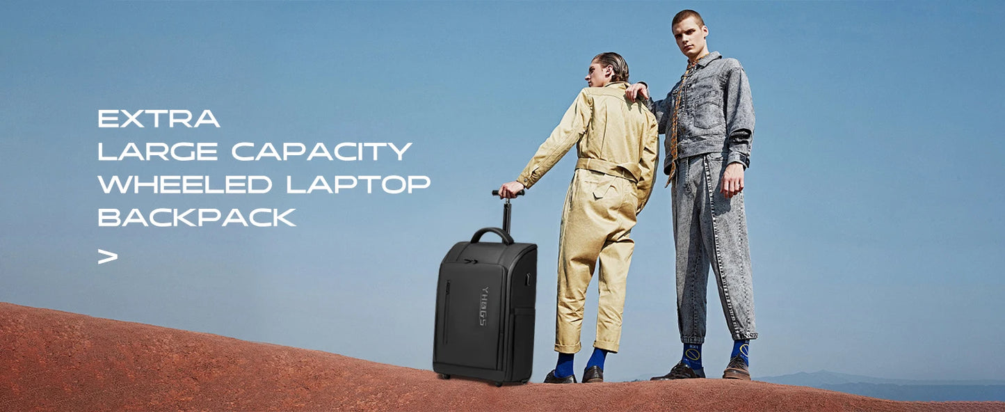 RUCYEN Rolling Backpack 15.6in Laptop Water Resistant Large Capacity Travel Luggage Wheeled Backpack with USB Shoulders Luggage