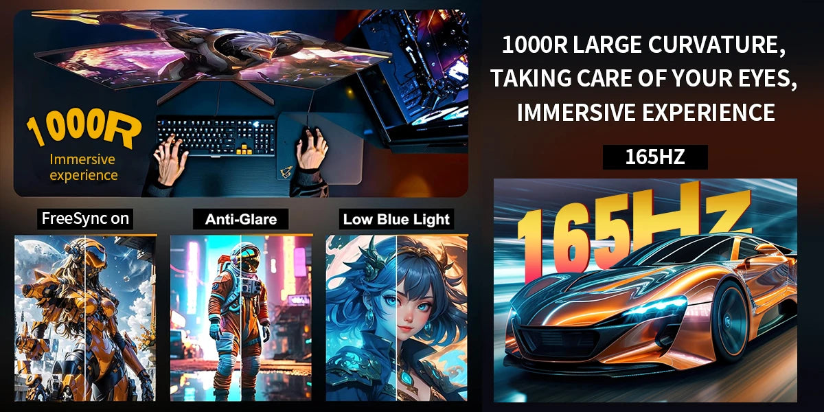 Gawfolk Monitor 34'' 144Hz Bandfish Screen Curved 1500R Gaming Bezel-less Slim 400HDR Nits 100% SRGB Wide Color Gamut FAsT VA Te