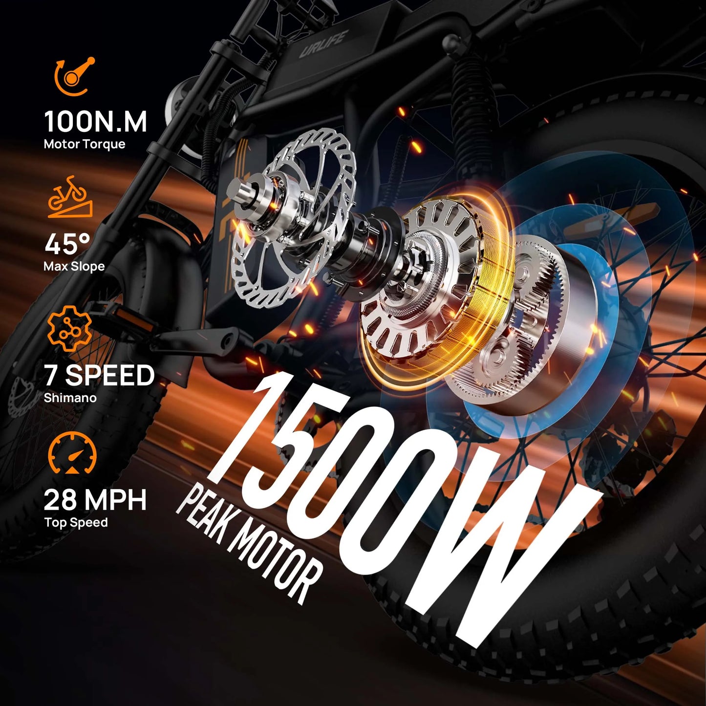 1500W Electric Mountain Bike with 48V 15.6Ah Removable Battery, 28MPH 100 Mile Range, 20" X 4" fat Tire E-bike