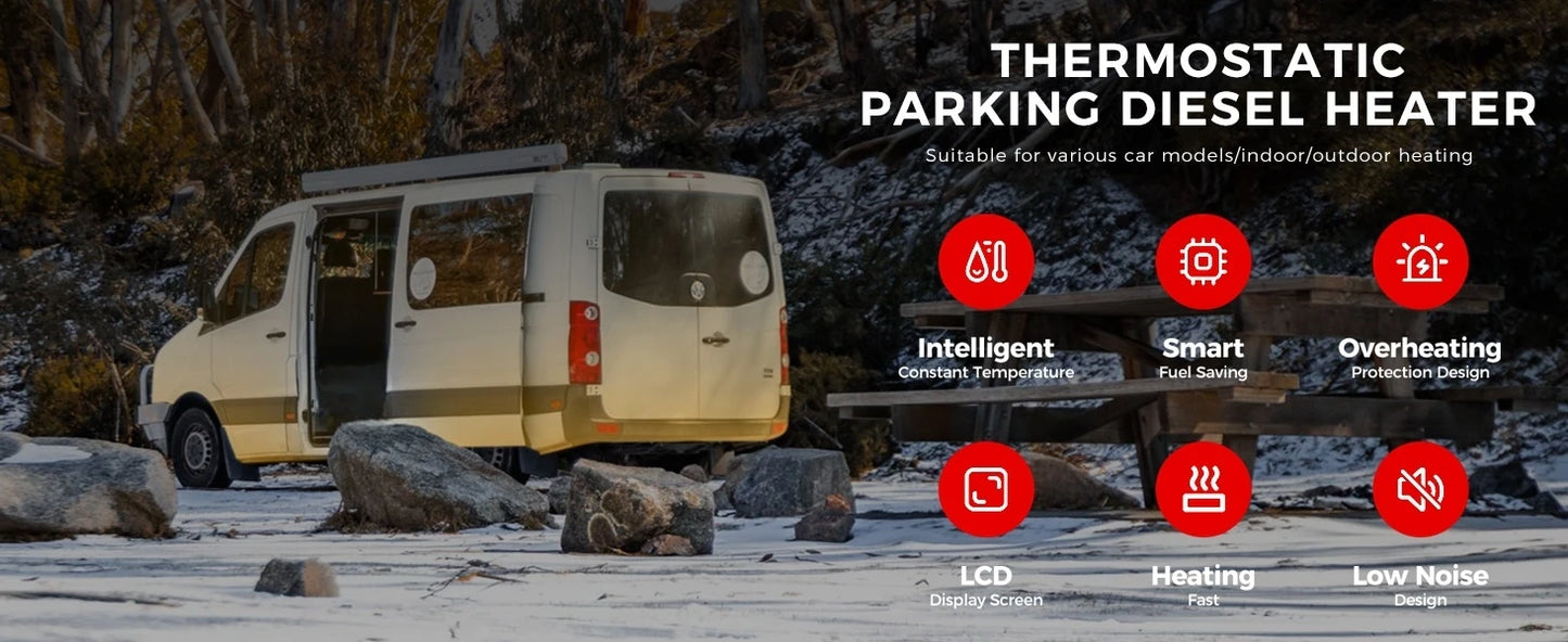 Sunster 12V 24V 8KW Diesel Air Heater Parking Heater Low noise Night Heater with LCD&Bluetooth APP Control For RV Car Truck Home