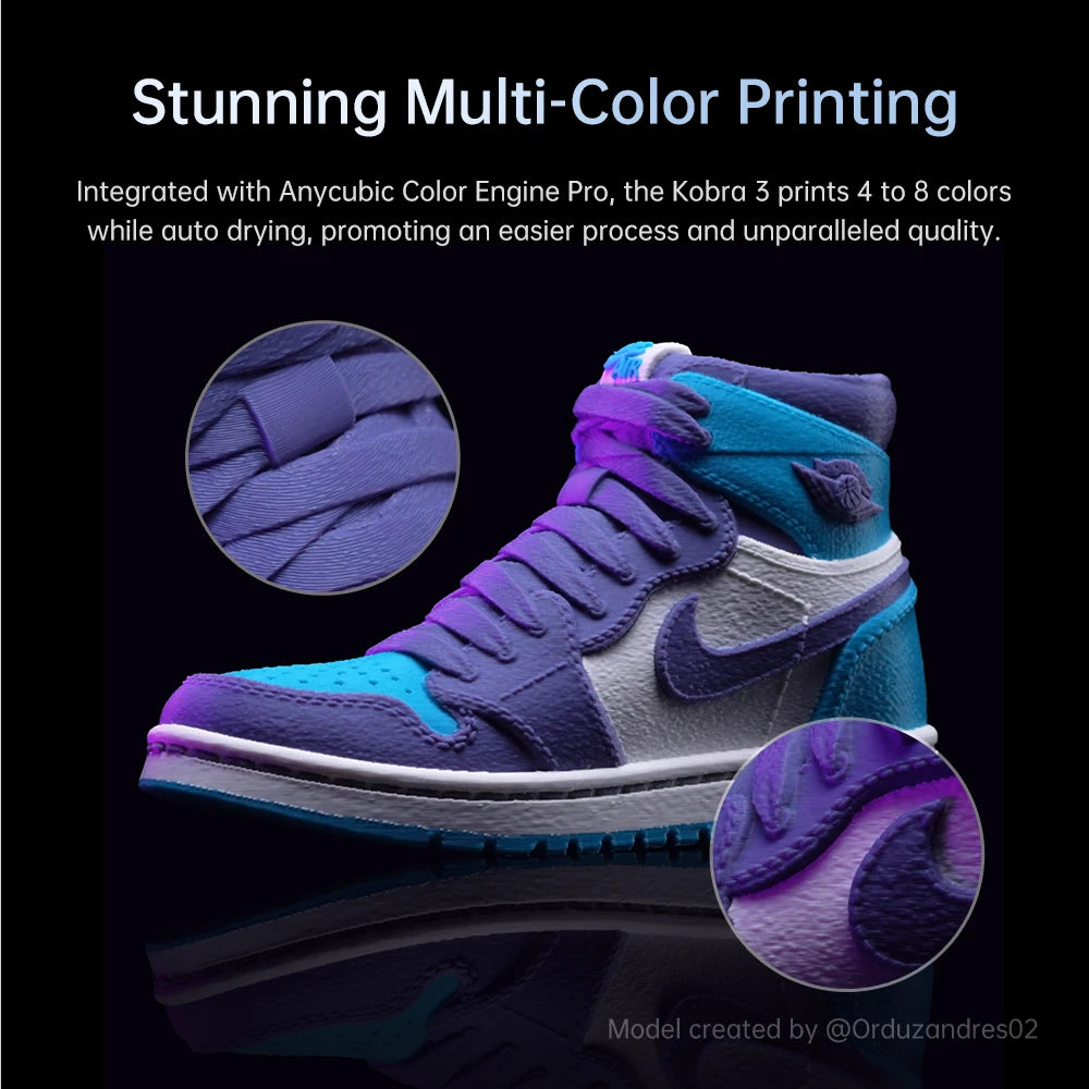 ANYCUBIC Kobra 3 AE Version FDM Max 600mm/s Print Speed 3d Printer 25-Point Automatic Leveling With 9.8x8.7x8.7inch Print Size