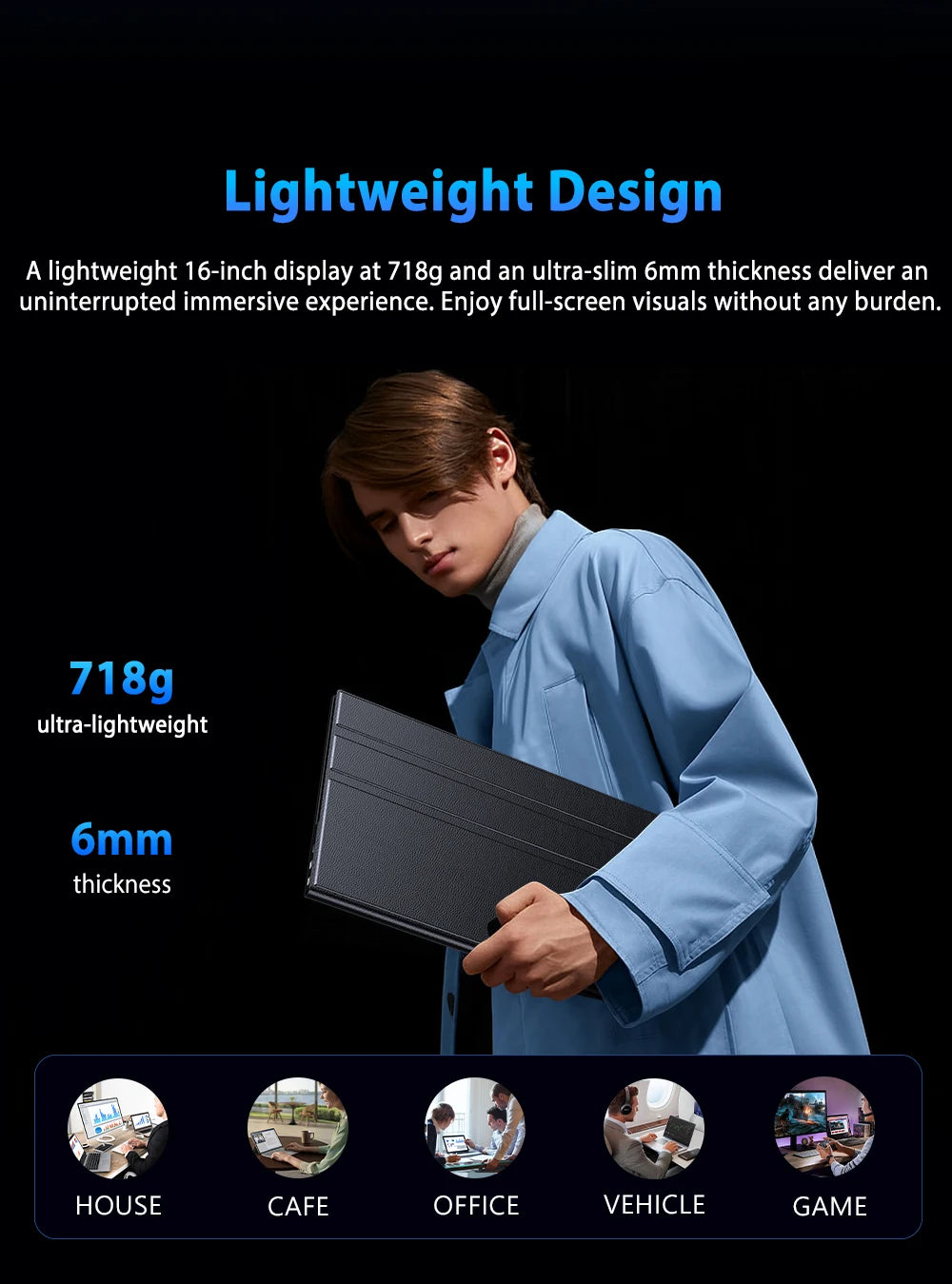 UPERFECT QLED 2.5K Portable Monitor Upgraded 16" 8 Bits Matte IPS HDR Eye Care Screen Gaming Laptop Display w/ HDMI Type-C VESA