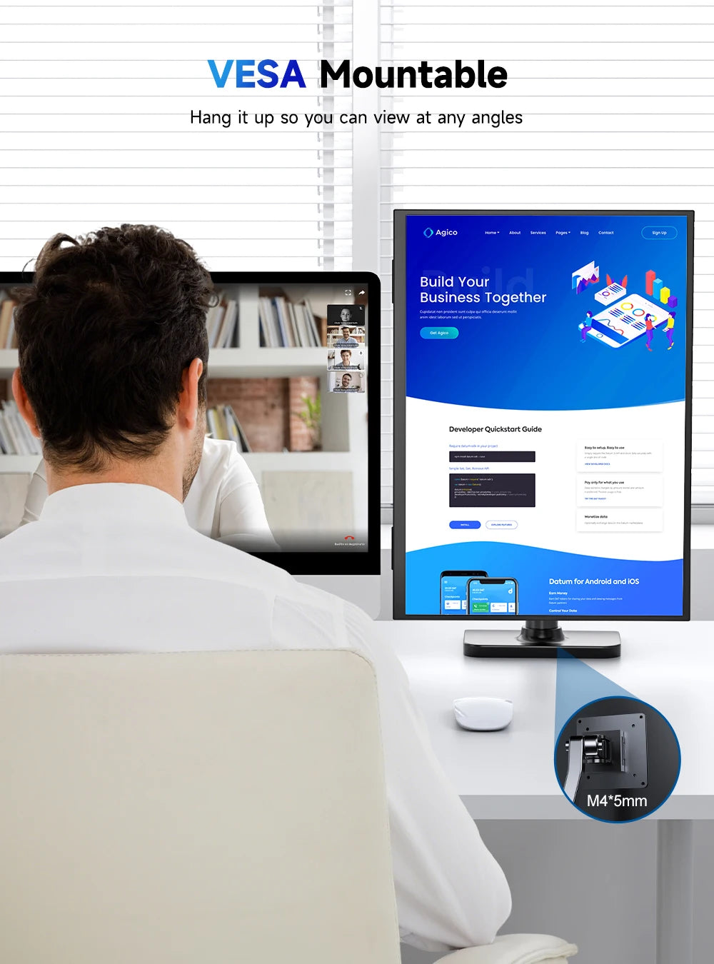 EVICIV 23.8" 120Hz Large Portable Monitor 1080P w/180° Adjustable Stand USB-C HDMI External Laptop Display for PS5/4 Desktop Mac