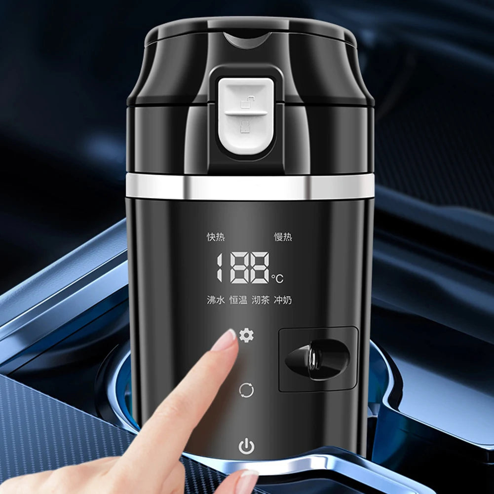 12V/24V Car Heating Cup Digital LCD Display Travel Coffee Mug Warmer Smart Temperature Control Thermos Cup Stainless Steel 500ML