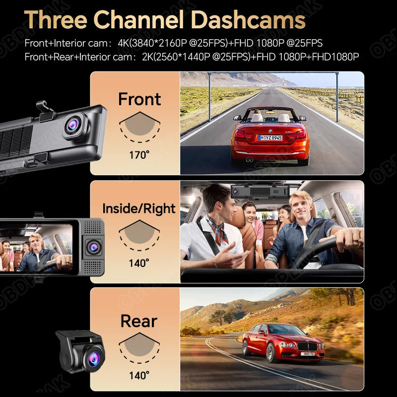 11.26 Inch 3 Camera 4K+1080P+1080P Video Recording Wifi Rearview Mirror Car DVRs Touch Screen Infrared Night Vision Car Dash Cam