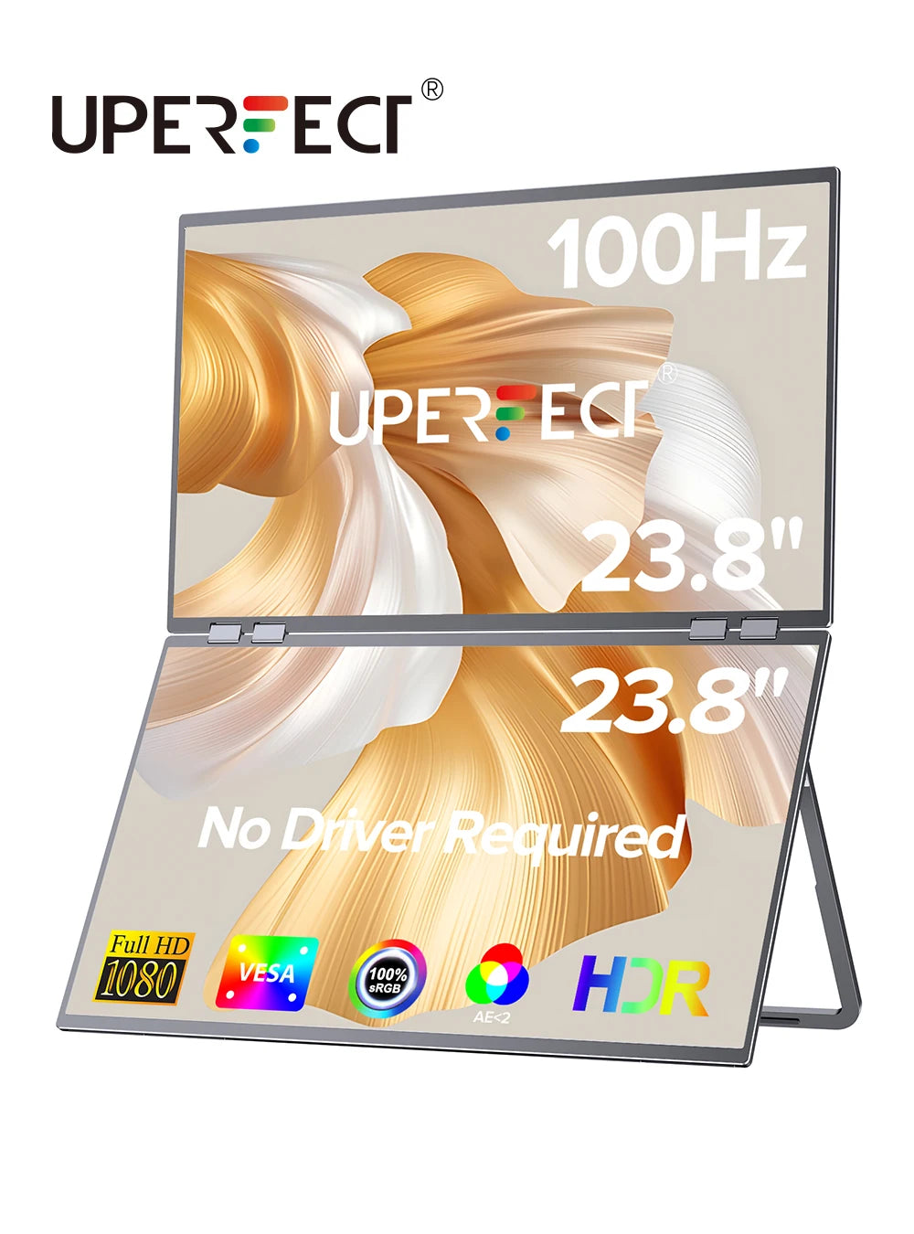 UPERFECT Delta Mega 23.8 Inch 100Hz Dual Screen Stacked Computer Monitor 1080P USB-C HDMI Gaming Laptop Extender Screen w/ VESA