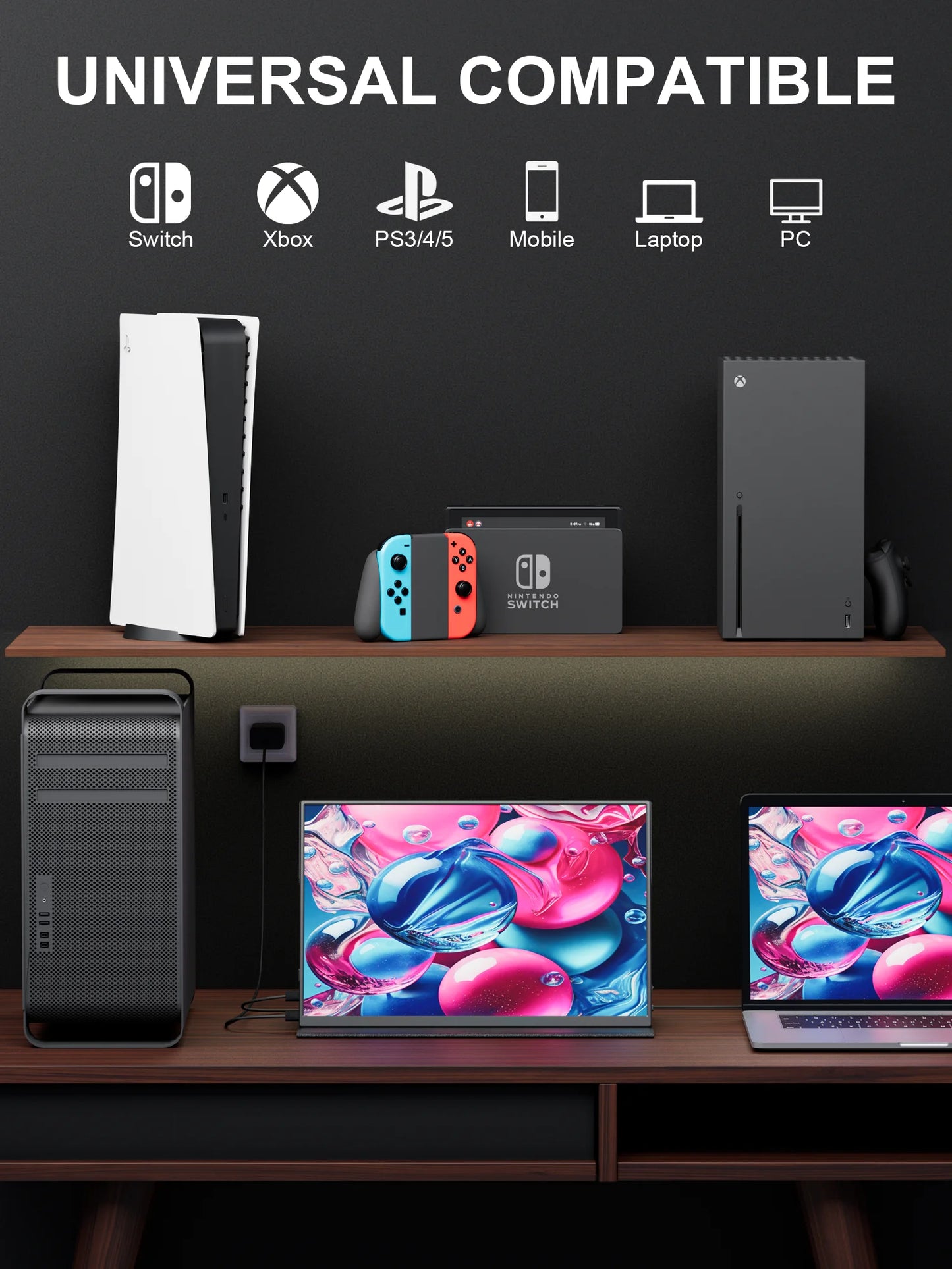 Amoudo 14.5 Inch 3840*2400P 60Hz Portable Monitor Laptop Computer Screen Dual USB C HDMI Second Screen for PS4/5 Xbox Switch PC