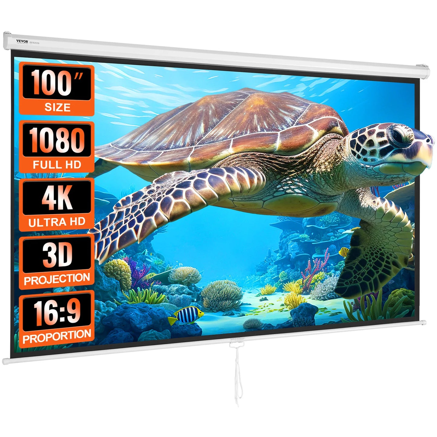SucceBuy Manual Pull Down Projector Screen 100 inch 16:9 4K 1080 HD Retractable Projector Screen for Family Home Office Theater