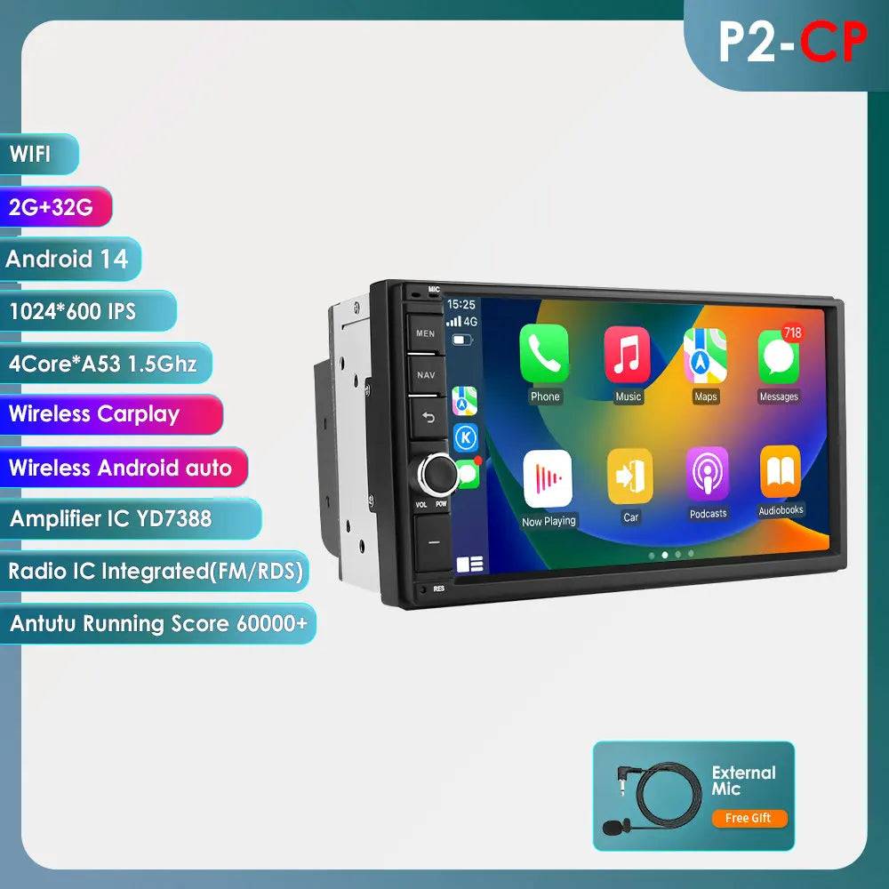 Latest Android 14 Octa Core 4G RAM 64G ROM DSP Universal Double 2 Din Car Radio Multimedia Player GPS Navigator Autoradio RDS FM