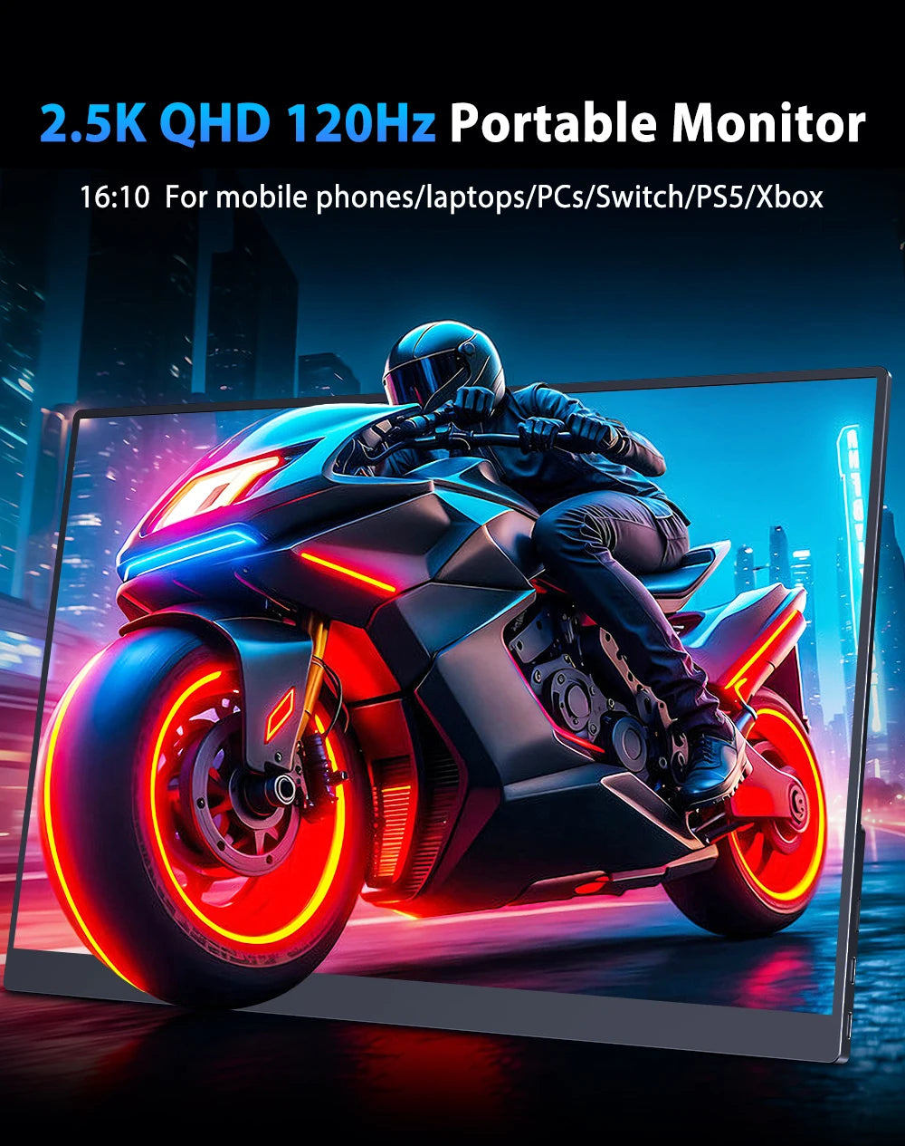 UPERFECT QLED 2.5K Portable Monitor Upgraded 16" 8 Bits Matte IPS HDR Eye Care Screen Gaming Laptop Display w/ HDMI Type-C VESA