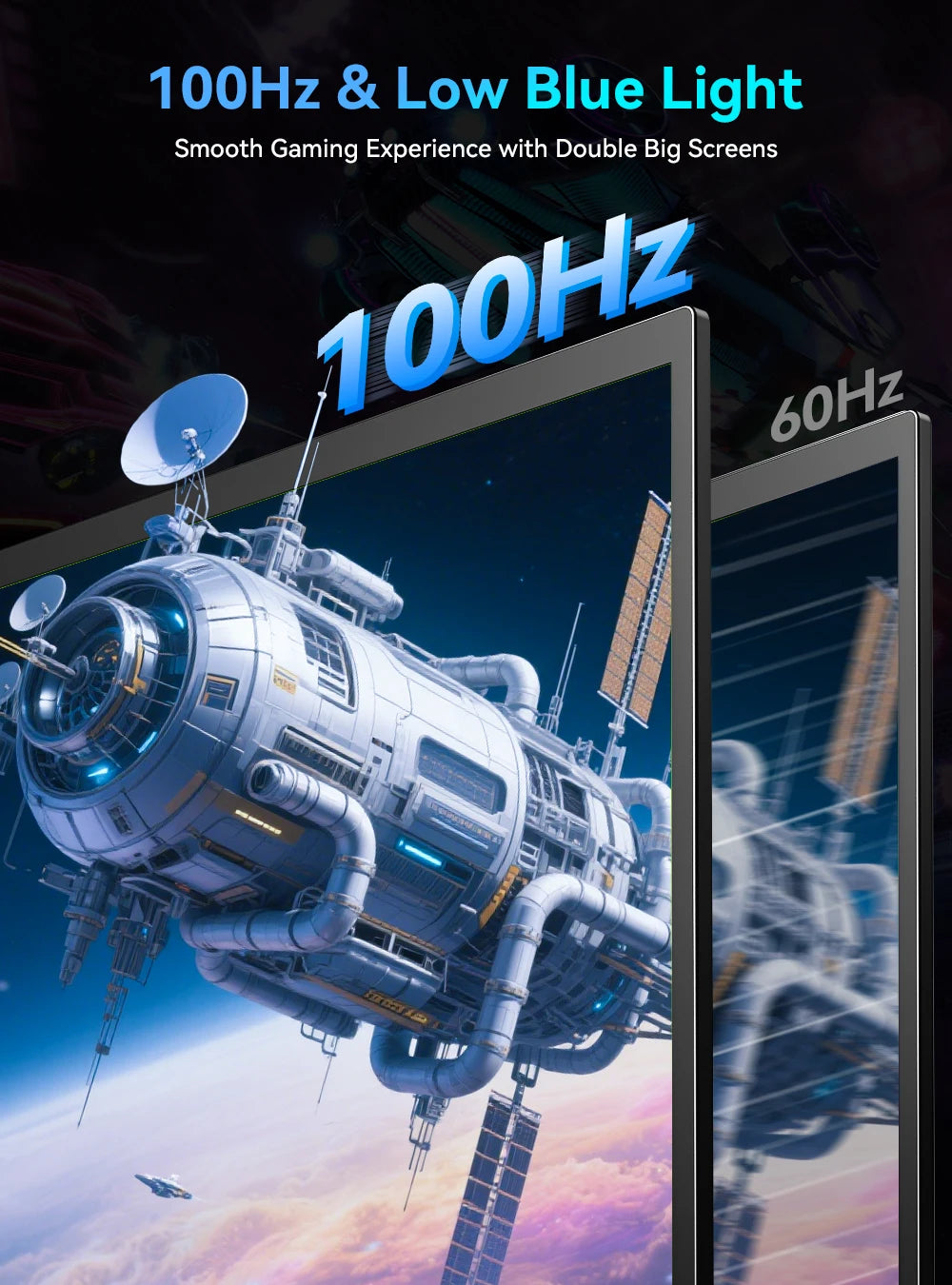 18.5" Triple Portable Monitor 100Hz 1080P Large Folding Stacked External Mobile Computer Display for Laptop PC Phone Game Consol