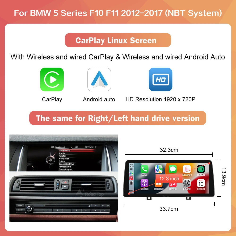 Wireless CarPlay Android Auto Car Radio Multimedia Player Linux Display Screen For BMW 5 Series F10 F11 2012-2017 CIC NBT