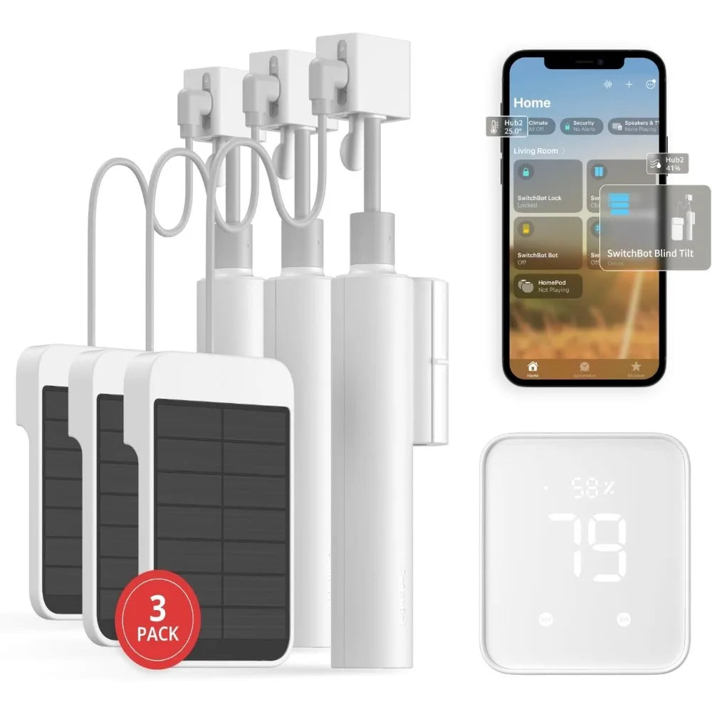 Blind Tilt Automatic Blind Opener 3-Pack & Hub 2- Smart Motorized Blinds with Bluetooth/IR Remote Control, WiFi Thermometer
