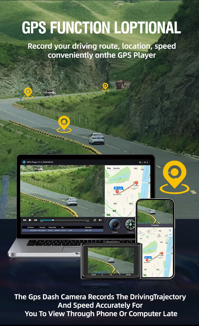 QOZ 4K WIFI Dash Cam Front Camera Dual Lens Dashcam Car DVR Video Recorder with GPS Night Vision 24H Parking for Car