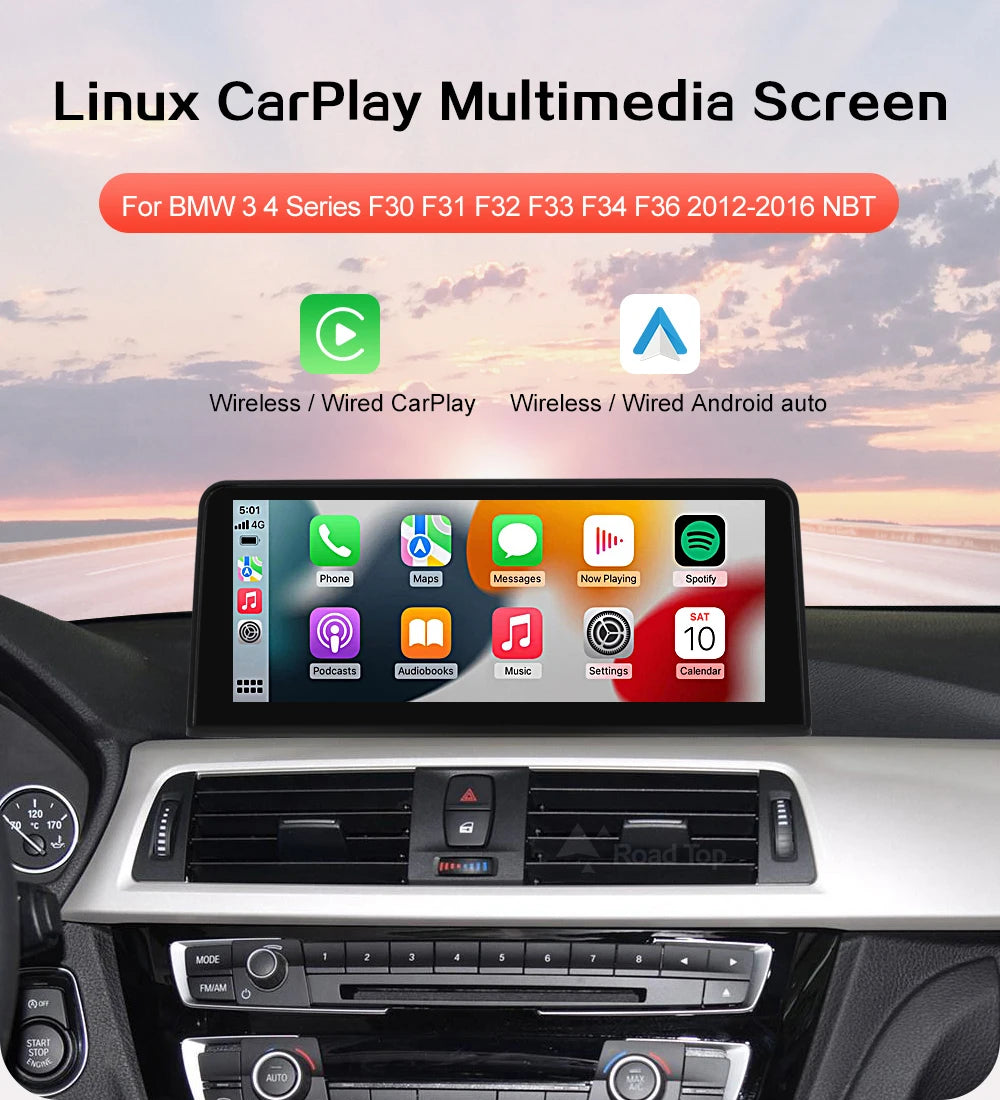 10.25'' 1920*720 Wireless Carplay Android Auto Multimedia Display For BMW 3 4 Series F30 F31 F32 F33 F34 F36 NBT Touch Screen