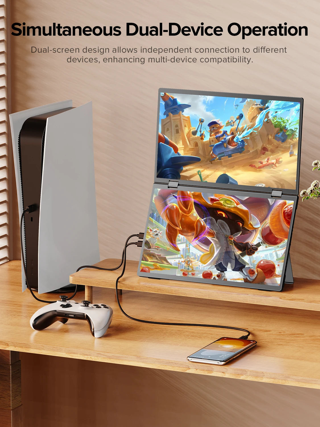 EVICIV 15.6" Dual Portable Monitor for Laptop Screen Extender 1080P HDR 360° Folding Stacked Triple Monitor with Stand for PC