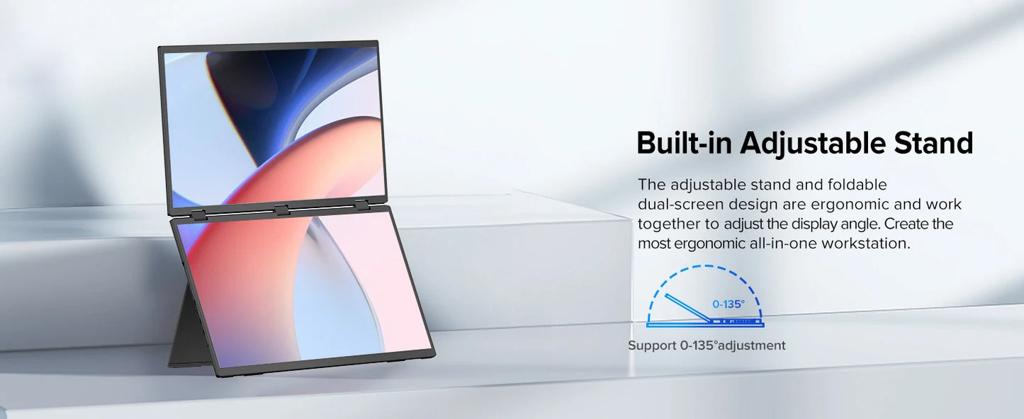 EVICIV 15.6" Dual Portable Monitor for Laptop Screen Extender 1080P HDR 360° Folding Stacked Triple Monitor with Stand for PC