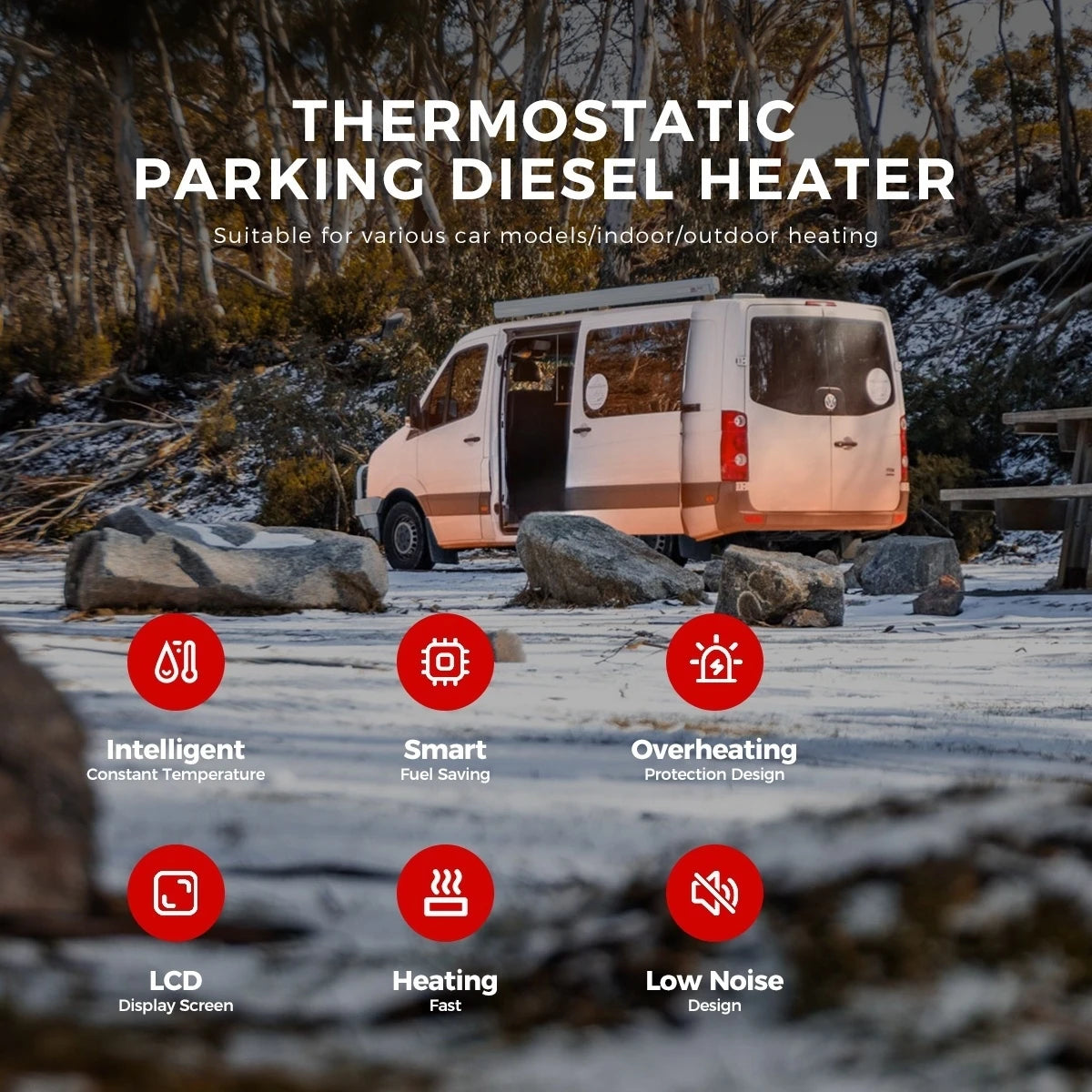 8KW portable Diesel Air Heater 12V&24V Bluetooth App,Constant temperature,ultra Low Noise Night Heater for RV tent campervan