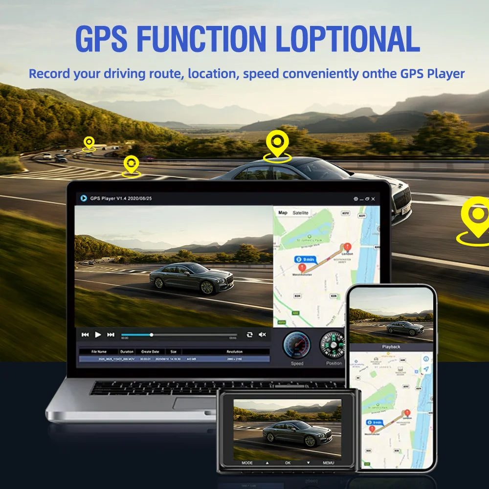 QOZ 4K WIFI Dash Cam Front Camera Dual Lens Dashcam Car DVR Video Recorder with GPS Night Vision 24H Parking for Car