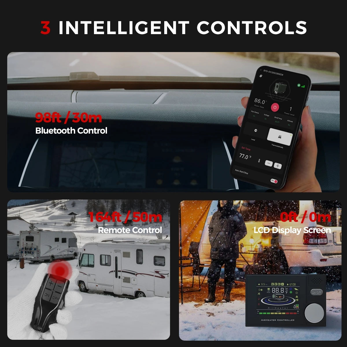 Sunster 12V 24V 8KW Diesel Air Heater Parking Heater Low noise Night Heater with LCD&Bluetooth APP Control For RV Car Truck Home