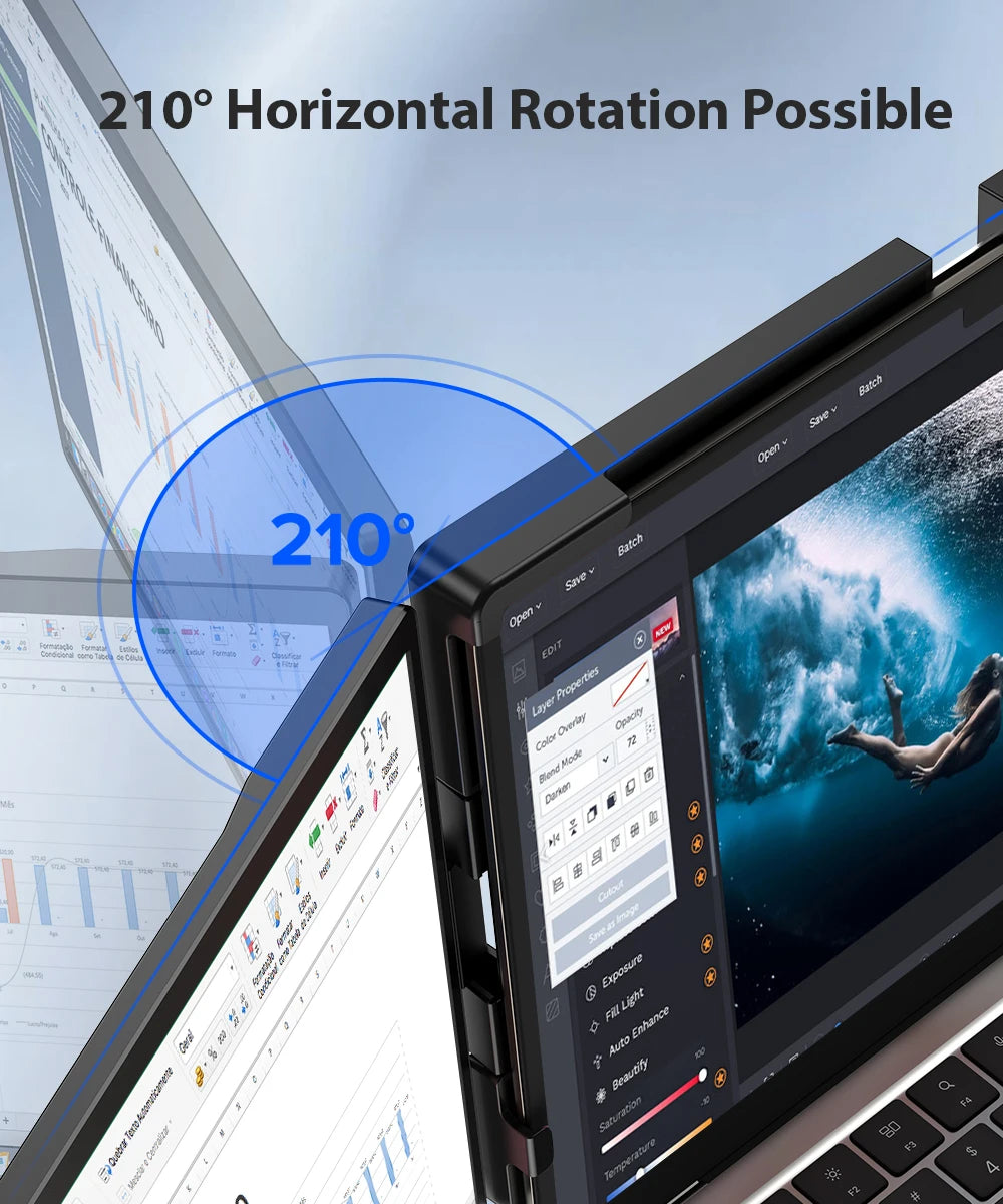 UPERFECT 14" 2K Triple Portable Monitor 2240x1400 QHD IPS Dual Display with Rotation Kickstand Laptop Screen Extender for MacOS