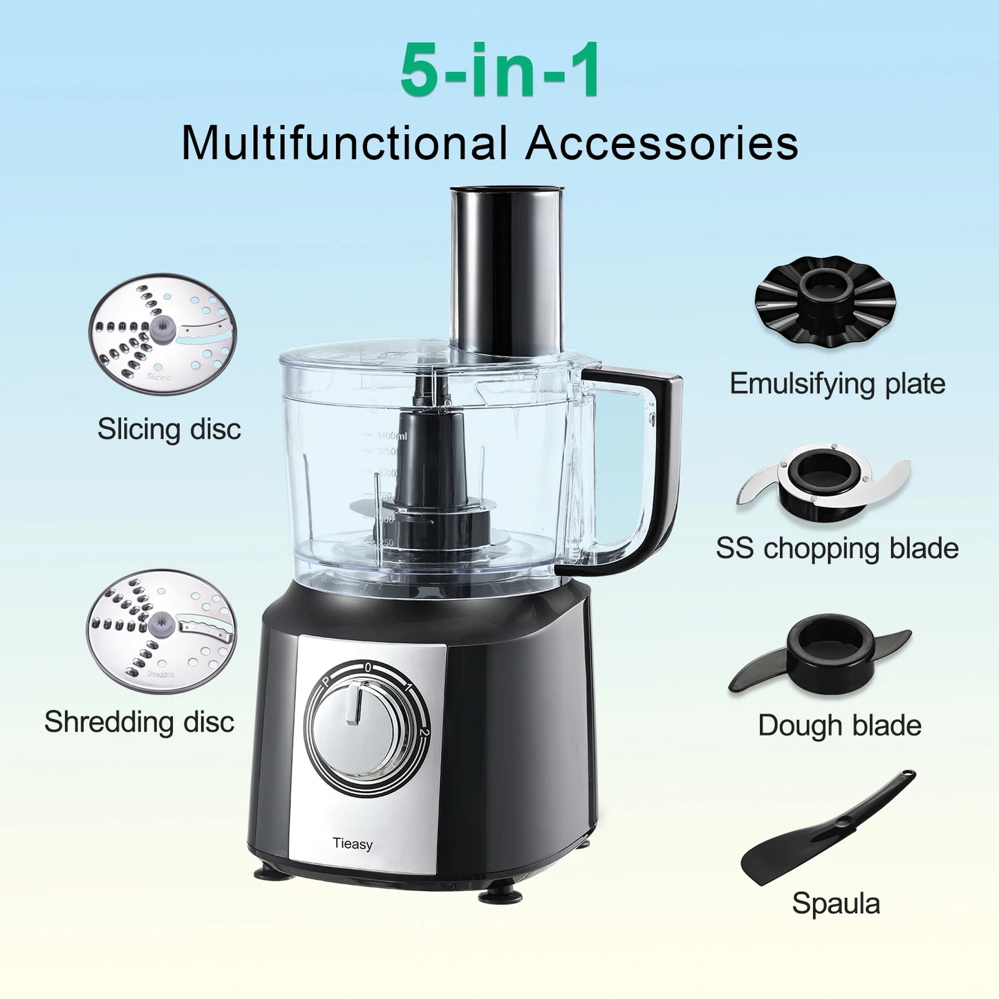 10-Cup (2.36L) 5-in-1 Electric Food Processor Powerful 600W Motor BPA-Free Easy Clean – Ideal for Smoothies, Dough, Baby Food