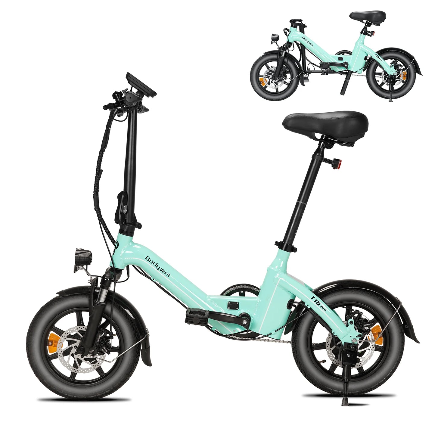Bodywel T16PRO 14" Foldable Electric Bike 250W 36V 7.8Ah Lithium Battery Adults City E-Bike with LCD Display, Dual Disc Brakes