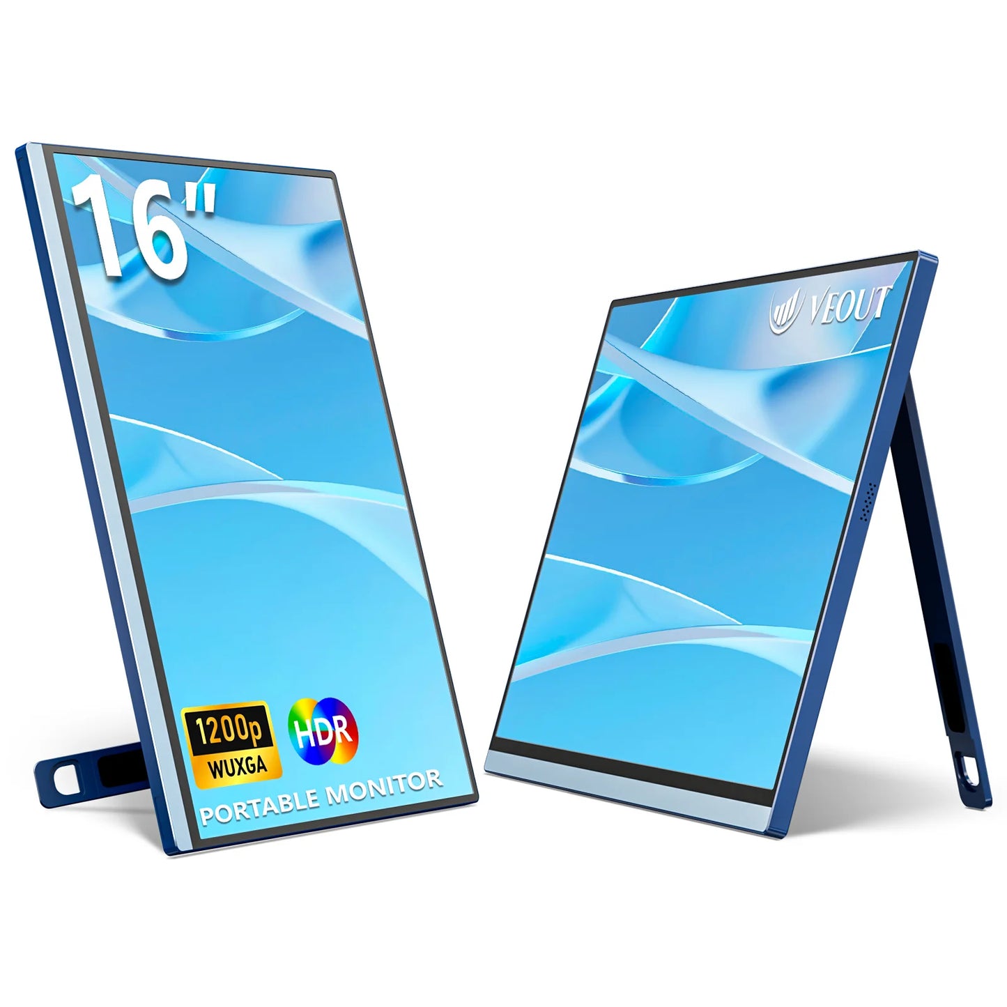 VEOUT Ultra-Portable 16inch 1920x1200 HD Monitor with Built-in Stand, HDR & Freesync, Plug-and-Play Connectivity for Smartphones