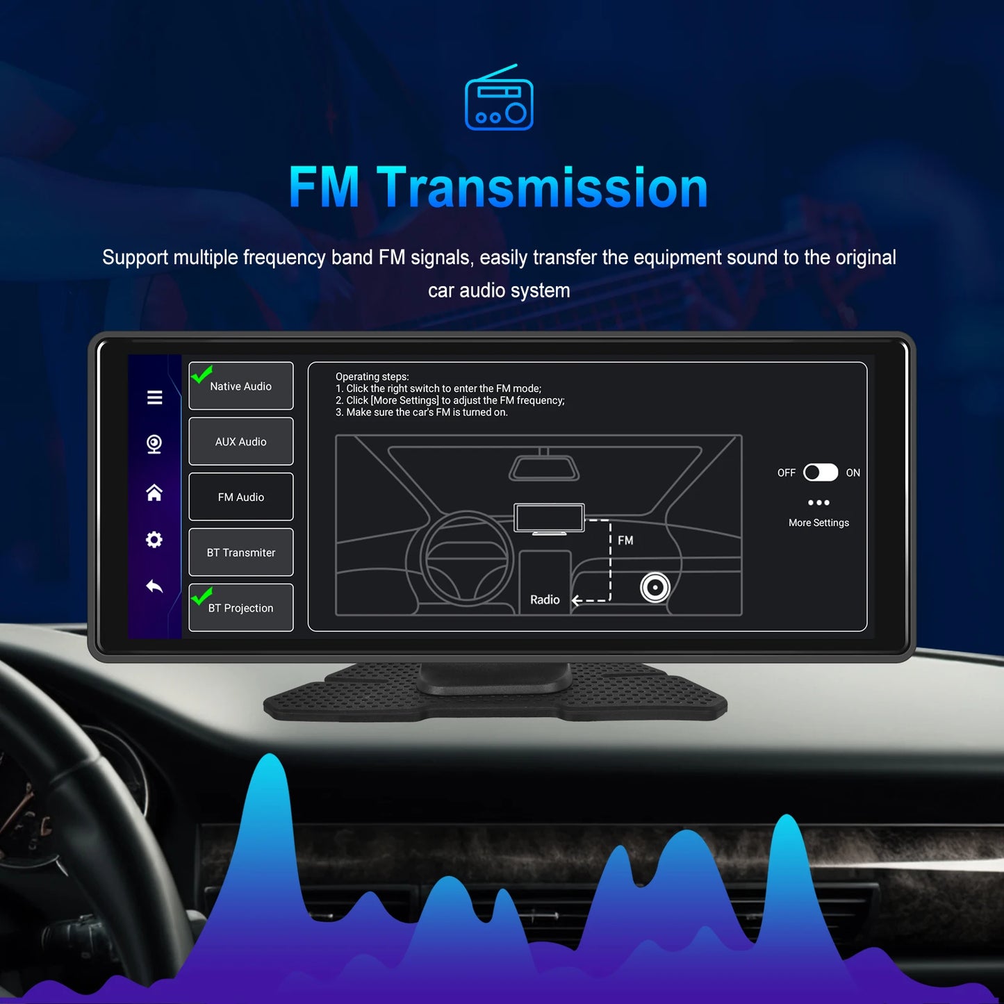 Podofo 4+64G Android 13 Car Monitor Wireless Carplay Android Auto 10.26'' Dashboard Dash Cam GPS WIFI Front Camera Smart Player