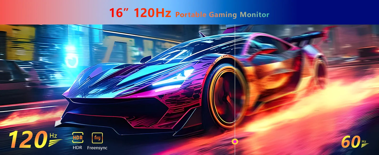 Christmas Gifts 16" 1200P 120Hz Portable Monitor, 16:10 100% sRGB Portable Gaming Monitor with Built-in Stand,HDR and Freensync,