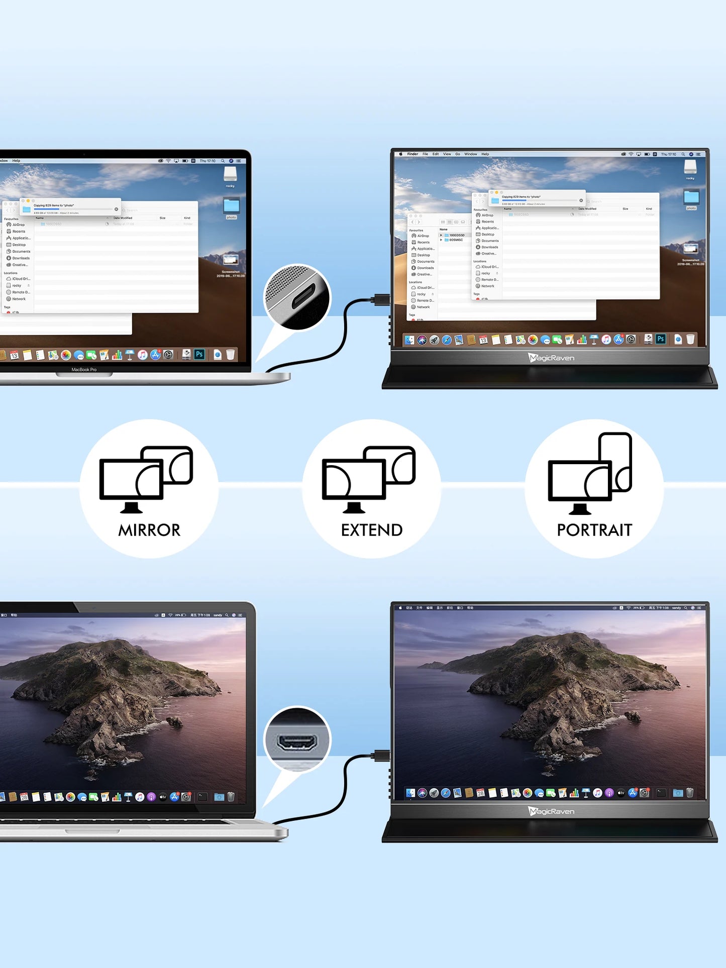 Amoudo 16 Inch 3840*2400P 60Hz Portable Monitor Dual USB C HDMI Second Computer Screen for PS4/5 Xbox Switch MAC PC Phone