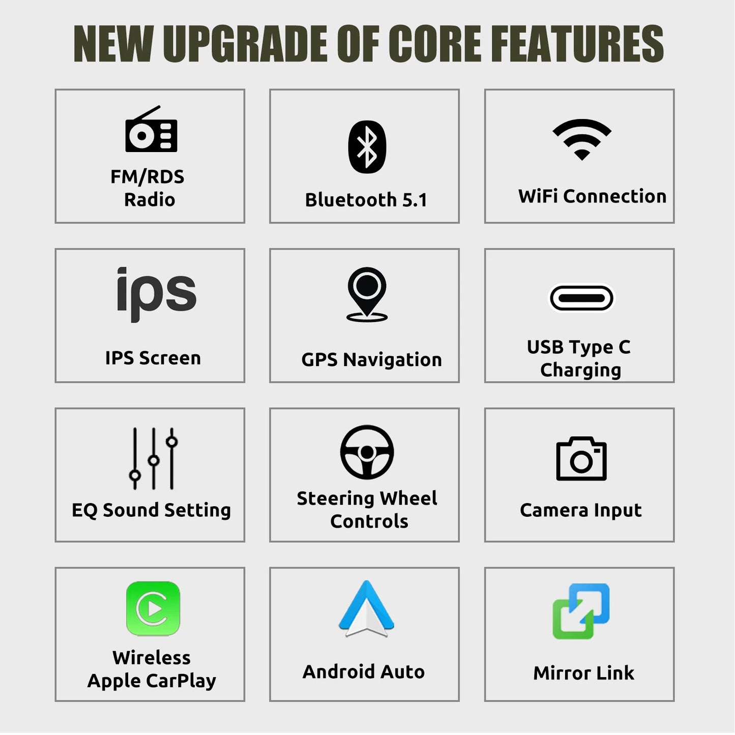 ESSGOO 6.86" Android 14 1 DIN 4+64G Car Stereo Radio Carplay Android Auto 1DIN GPS NAV Wifi BT RDS WIFI BT USB Type-C Universal