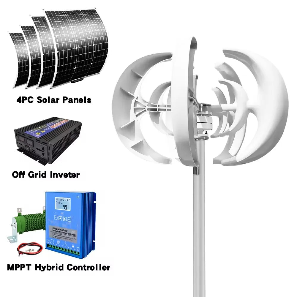 5000W 48V Vertical Axis Wind Turbine Windmill Energy Charging Home Camping With Solar Lithium Battery System