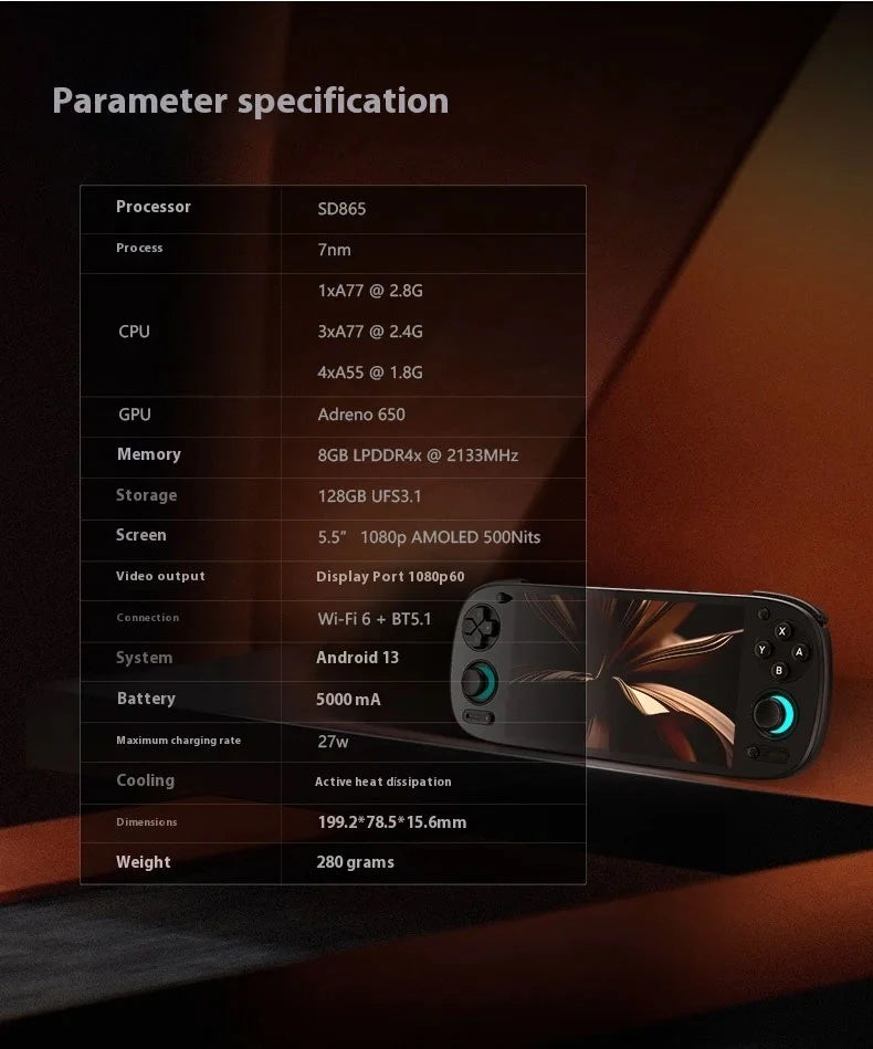 Retroid Pocket 5 Handheld Game Console 5.5'' AMOLED Screen Android13 Joystick RGB Lighting Effect Active Cooling Video Games