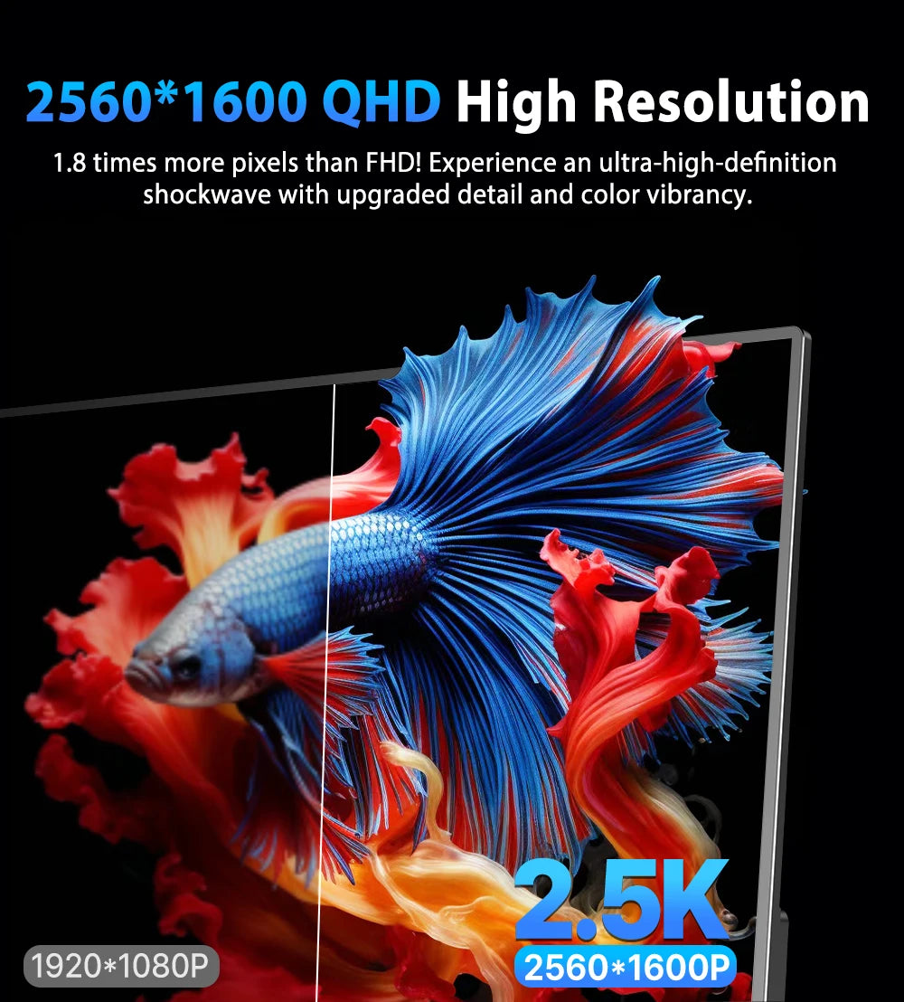 UPERFECT QLED 2.5K Portable Monitor Upgraded 16" 8 Bits Matte IPS HDR Eye Care Screen Gaming Laptop Display w/ HDMI Type-C VESA