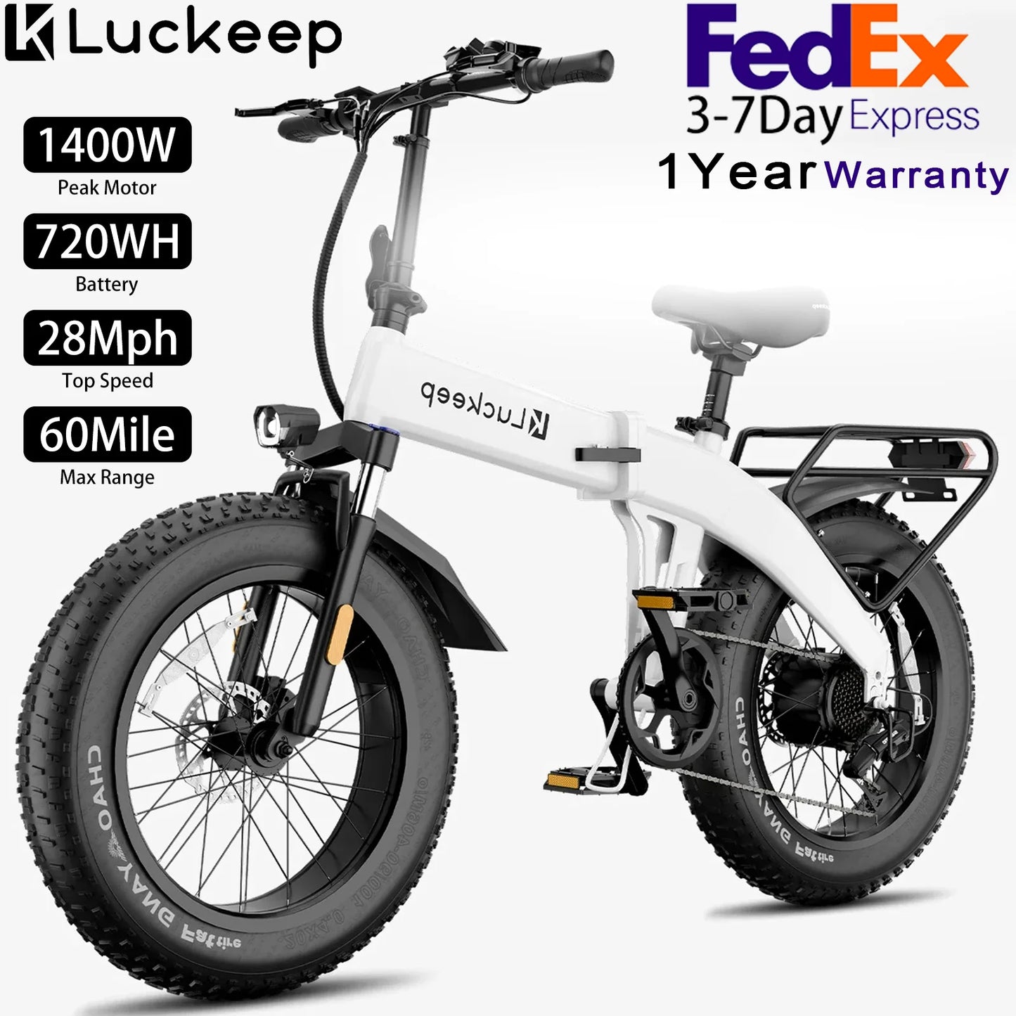LIte Fold Electric Bike 1400W Peak Motor 48V15AH Removable Battery E Bike 20 Inch Fat Tire Commuter Electric Bicycle