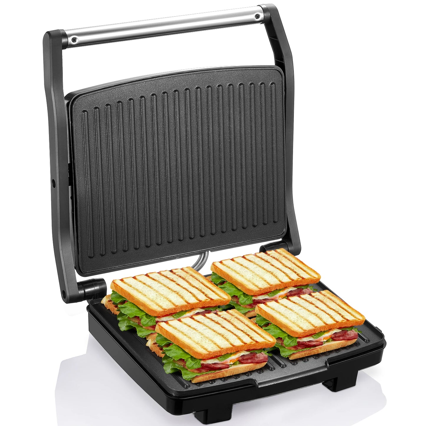 Yabano Panini Press Grill, Gourmet Sandwich Maker, Electric Indoor Grill with Non-Stick Cooking Plate and Removable Drip Tray, E
