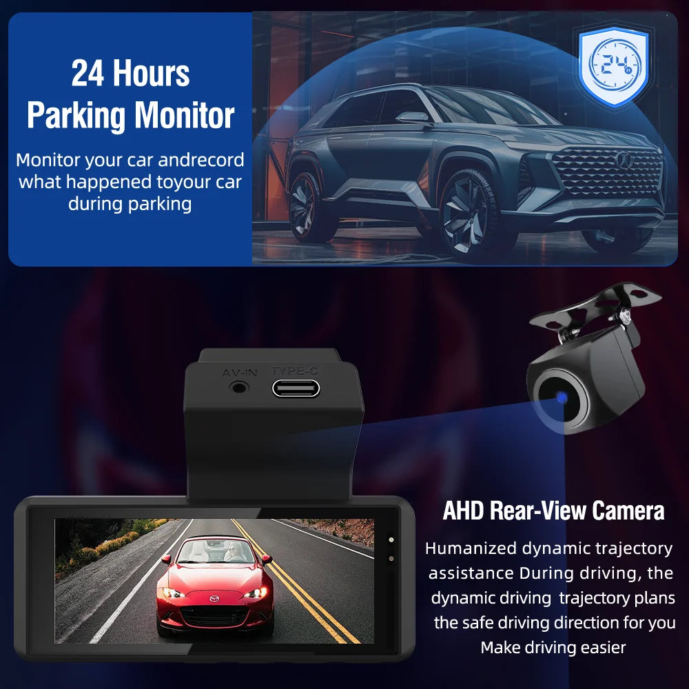 QOZ 4K WIFI Dash Cam Front Camera Dual Lens Dashcam Car DVR Video Recorder with GPS Night Vision 24H Parking for Car