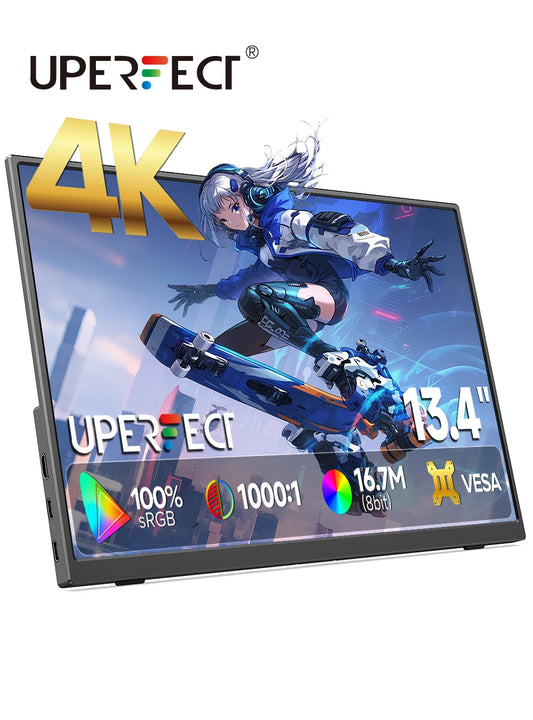 UPERFECT 4K Portable Monitor 13.4" 3840 * 2400 IPS HDMI USB C Computer Gaming Display Extenal Screen For Laptop PC Phone Switch