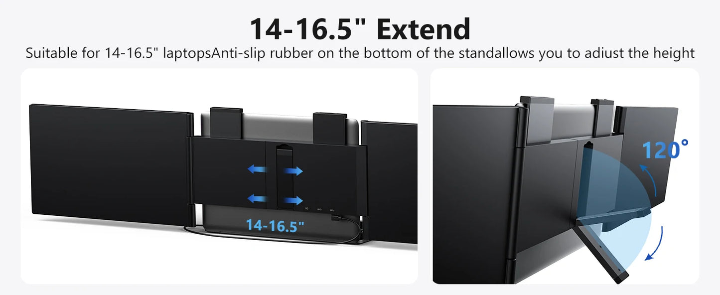 Amoudo 14 Inch Dual Laptop Monitor 1920*1080P IPS Portable Triple Monitor  with USB-C Port for 14-16.5" Laptops Windows/Mac Xbox