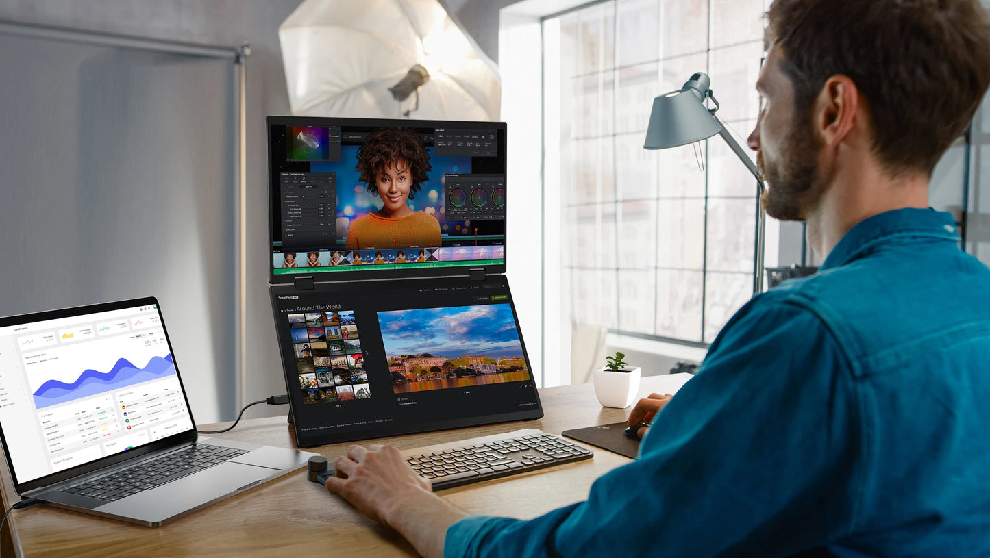 UPERFECT Triple Screen 15.6"/18.5“ Portable Foldable Monitor Dual Screen with Stand Extender 1080P FHD IPS for Laptop Windows