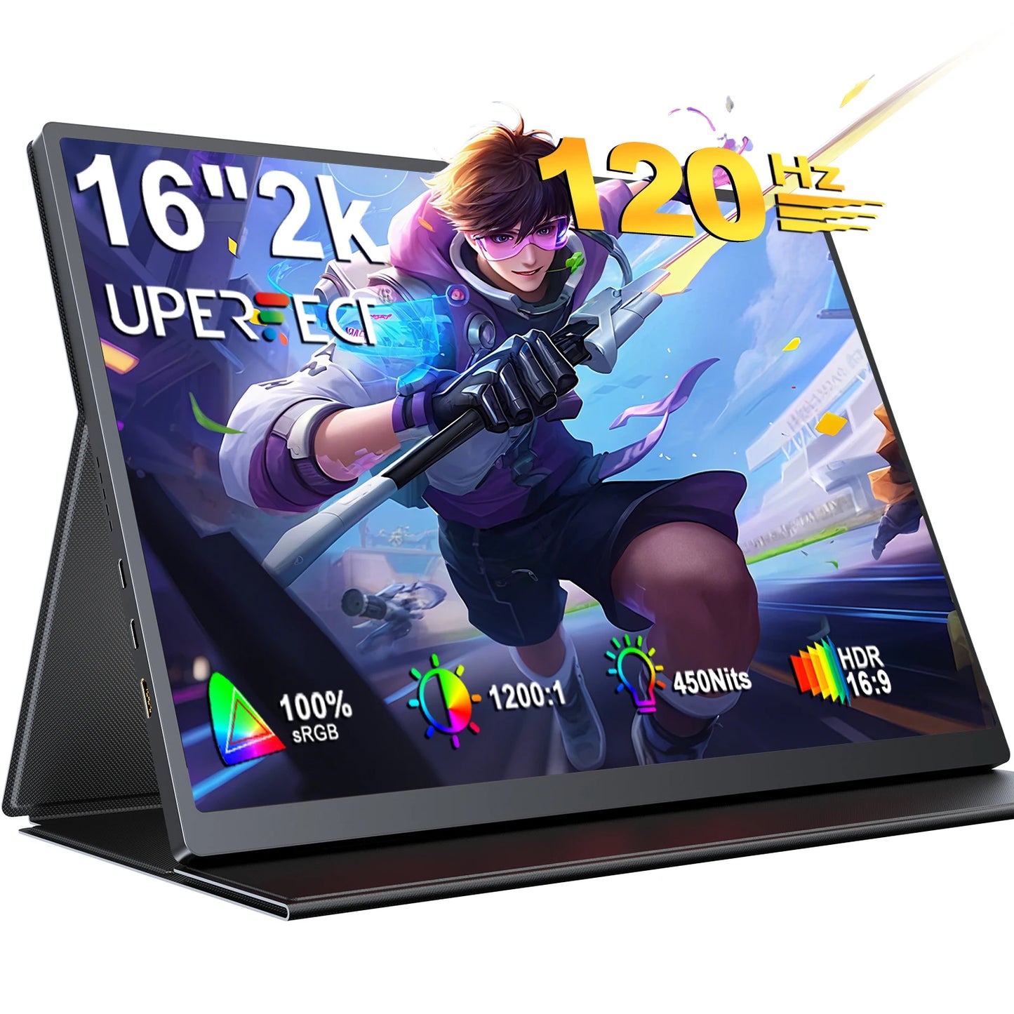 UPERFECT 16" 2K Portable Monitor 2560*1600 16:10 100%sRGB 500Cd/m² 120Hz Gaming Display For Xbox PS5 Switch Laptop Mac Phone