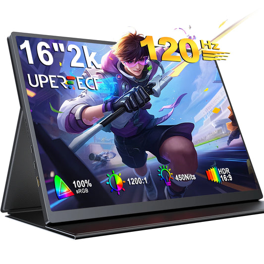 UPERFECT 16" 2K Portable Monitor 2560*1600 16:10 100%sRGB 500Cd/m² 120Hz Gaming Display For Xbox PS5 Switch Laptop Mac Phone