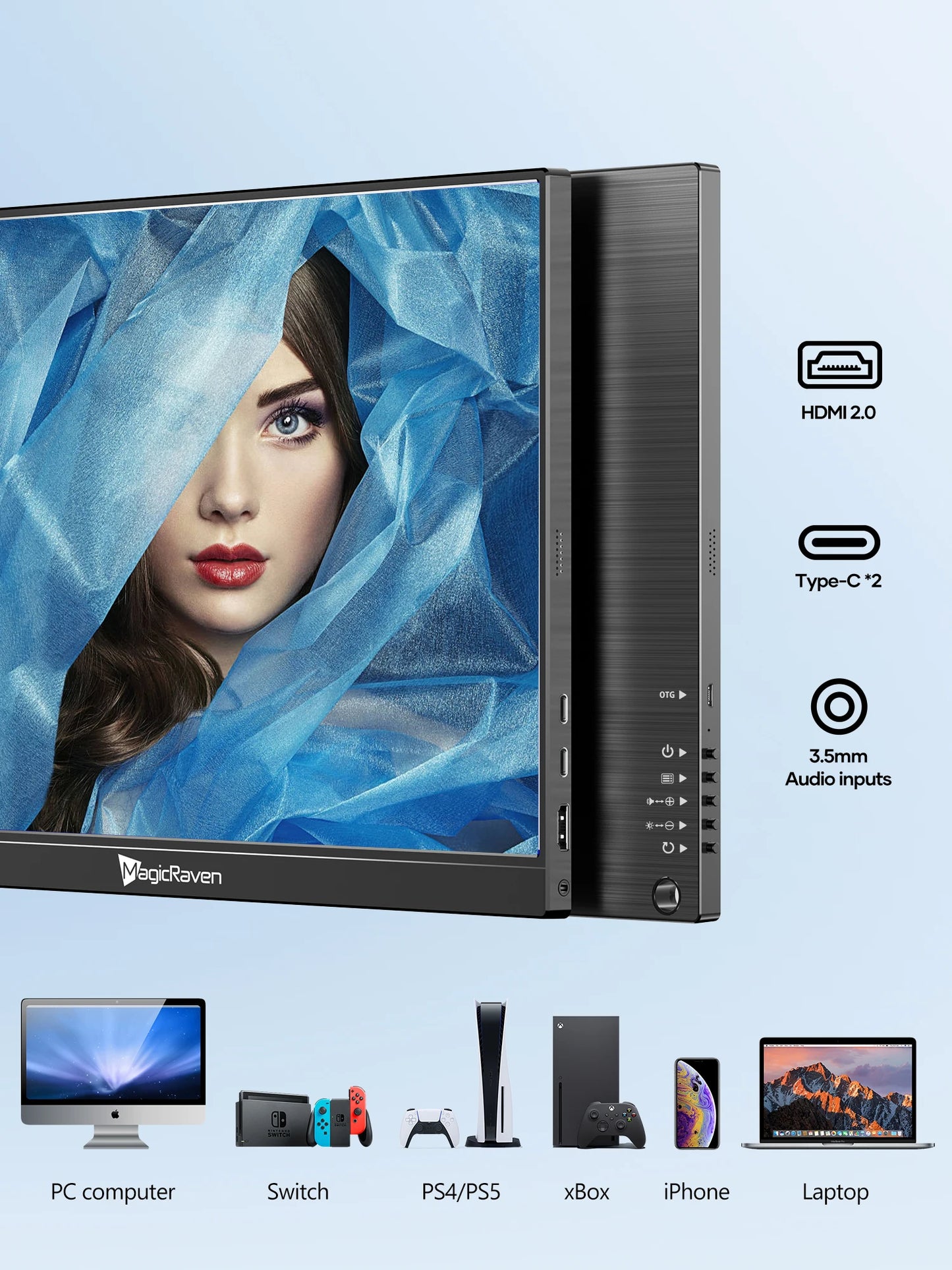 Amoudo 16 Inch 3840*2400P 60Hz Portable Monitor Dual USB C HDMI Second Computer Screen for PS4/5 Xbox Switch MAC PC Phone