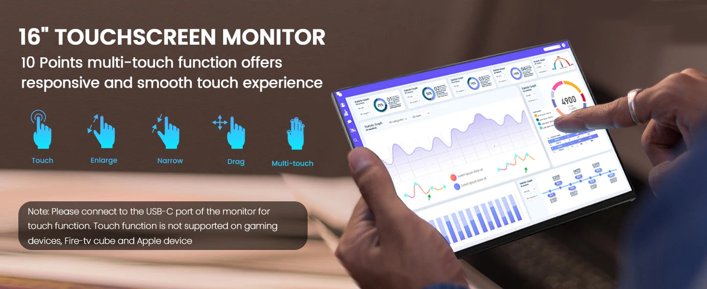 UPERFECT 18.5" TouchScreen Portable Monitor 120Hz 1MS Gaming Display 400Nits With FreeSync HDR VESA For Laptop Phone Xbox PS4/5