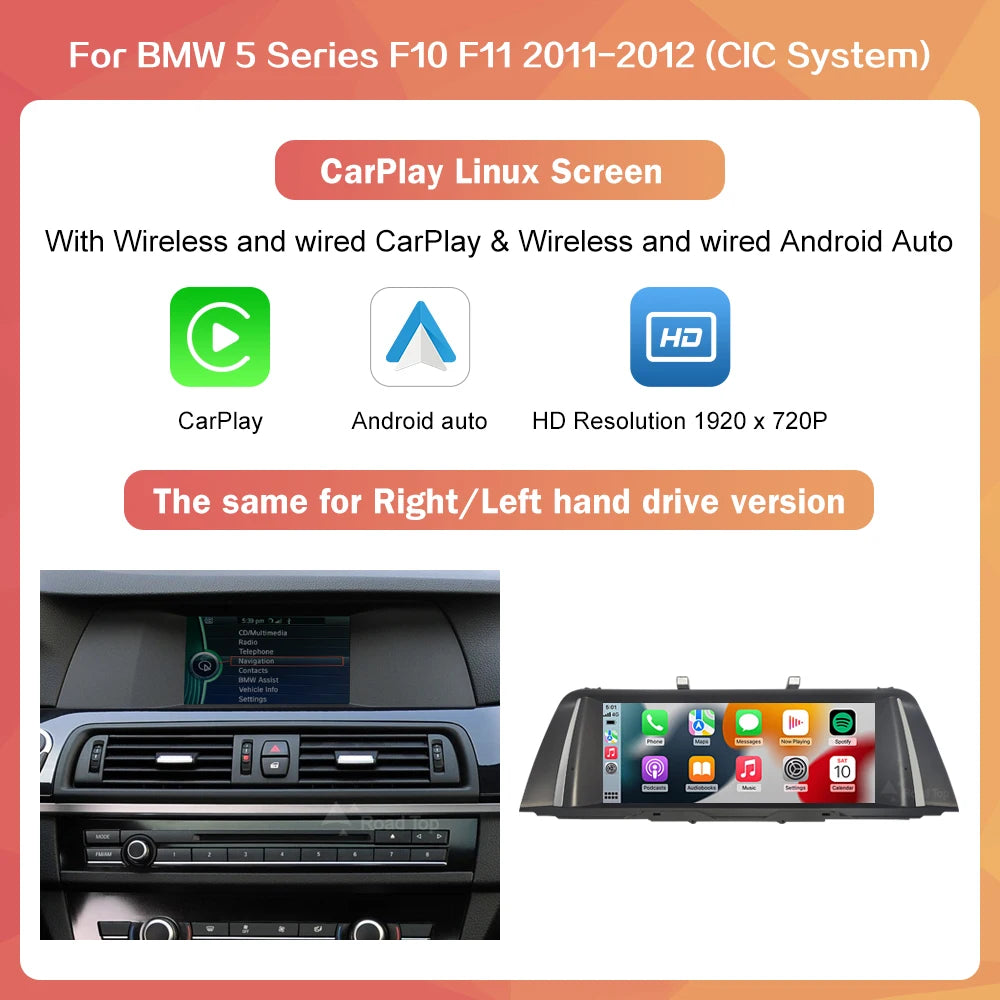 Wireless CarPlay Android Auto Car Radio Multimedia Player Linux Display Screen For BMW 5 Series F10 F11 2012-2017 CIC NBT