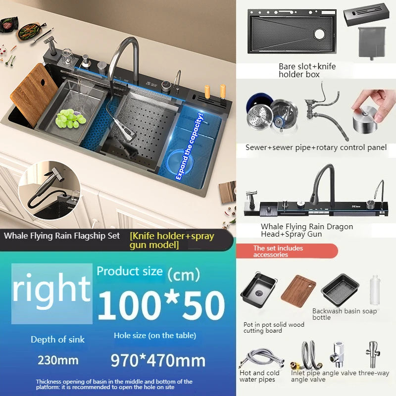 Stainless Steel kitchen Sinks Dishwashing and Vegetable Slot Multifunctional Household Basin Large Single Sink