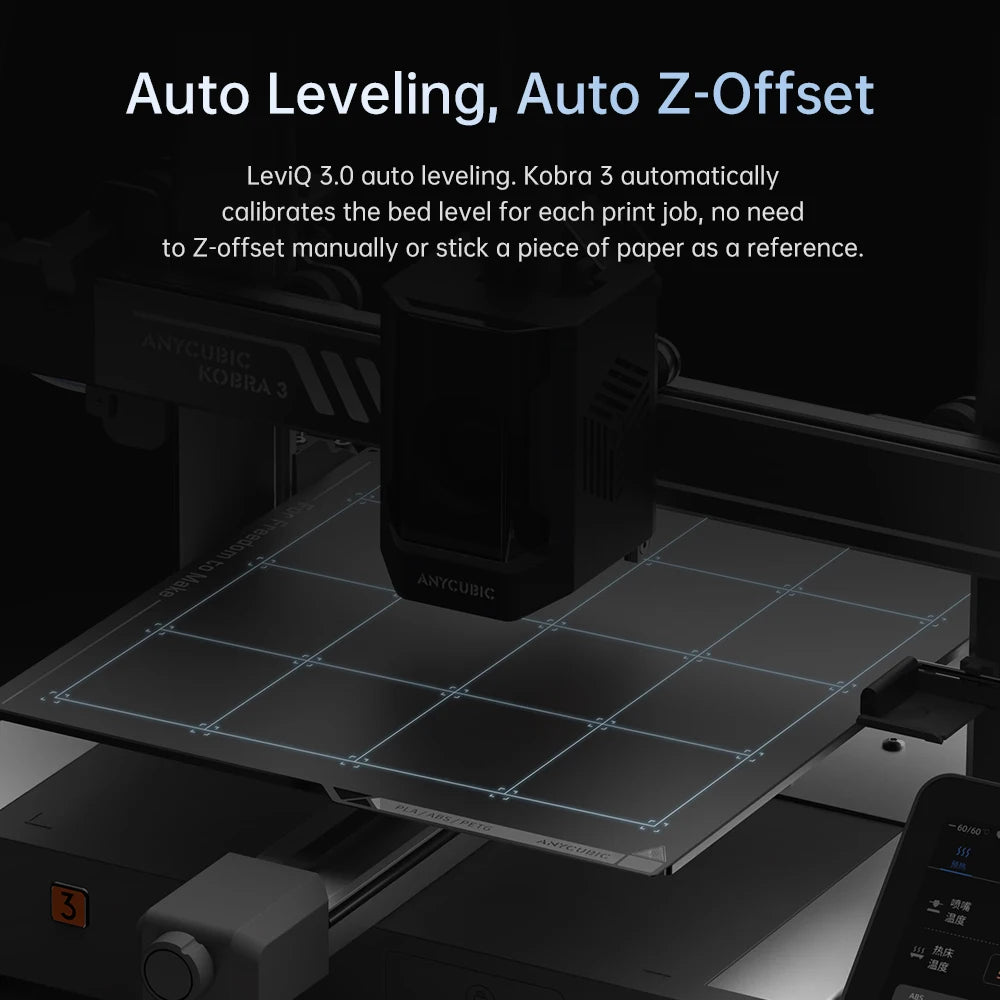 ANYCUBIC Kobra 3 AE Version FDM Max 600mm/s Print Speed 3d Printer 25-Point Automatic Leveling With 9.8x8.7x8.7inch Print Size